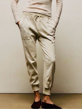 James Perse Mixed Media Jogger Pants in Beige.
